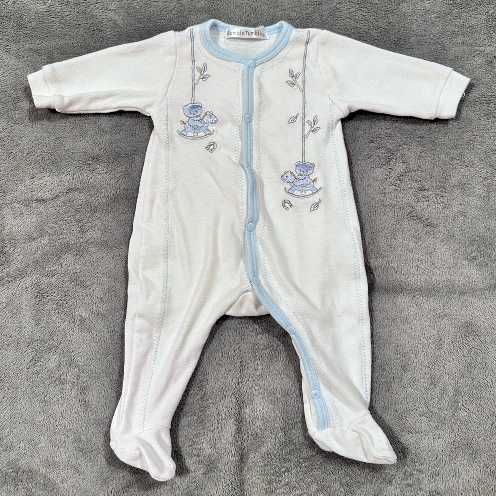 Rumble Tumble Classic Rocking Horse Teddy Bear Button Snap Footie Sleeper 0-3mo